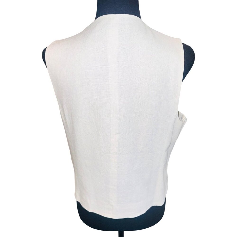 Rachel Zoe Preppy White Linen Blend Sleeveless Vest 8 Old Money Academic - Picture 3 of 9